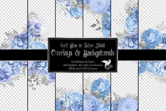 Elegant Blue and Silver Floral Overlays for Your Creative Projects