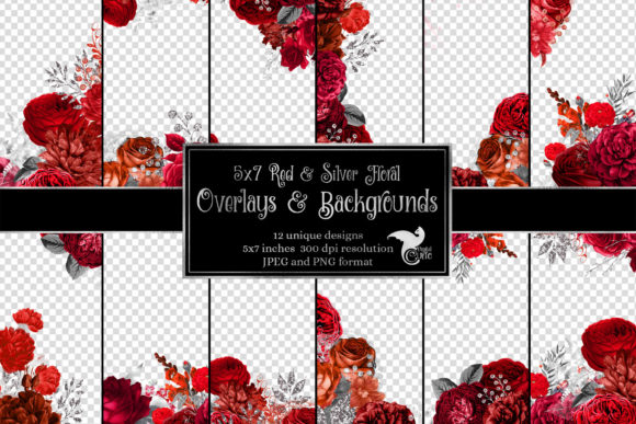 Elevate Your Creative Projects with Red and Silver Floral Overlays