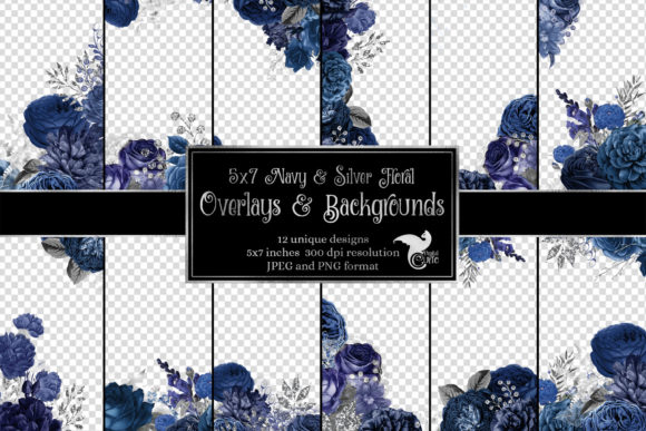 Elevate Your Projects with 5x7 Navy and Silver Floral Overlays