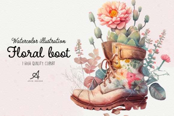 Unlock Creative Projects with a Watercolor Floral Boot Sublimation Design