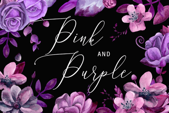 Watercolor Floral Clipart: Purple and Pink Botanical Elements