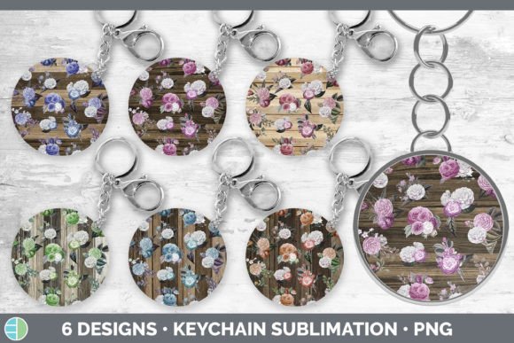 Wood Floral Keychain Bundle Keyring Su Sublimation Pack